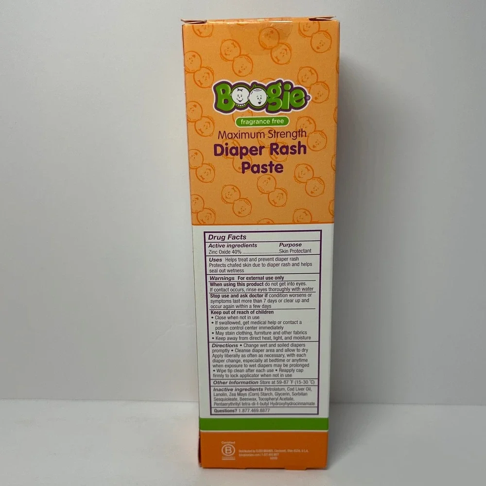 Boogie Maximum Strength Diaper Rash Paste 40% Zinc Oxide Mess-Free 4oz New